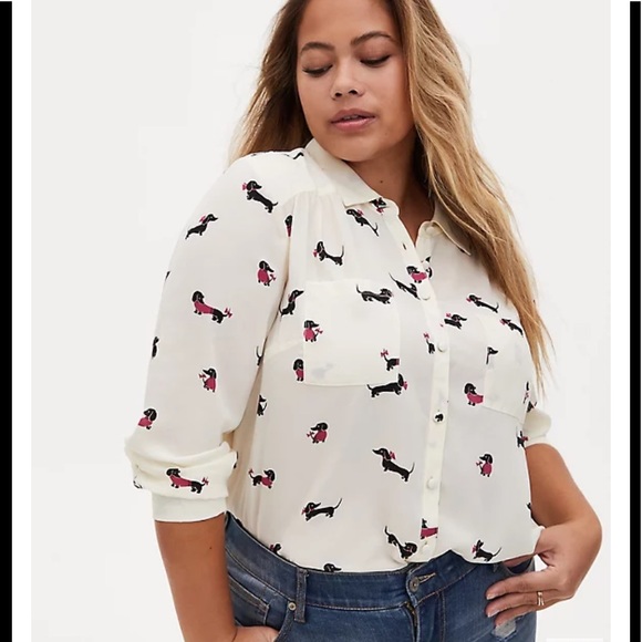 torrid Tops - NWT TORRID MADISON BUTTON-UP SHIRT - GEORGETTE DACHSHUND IVORY 5X